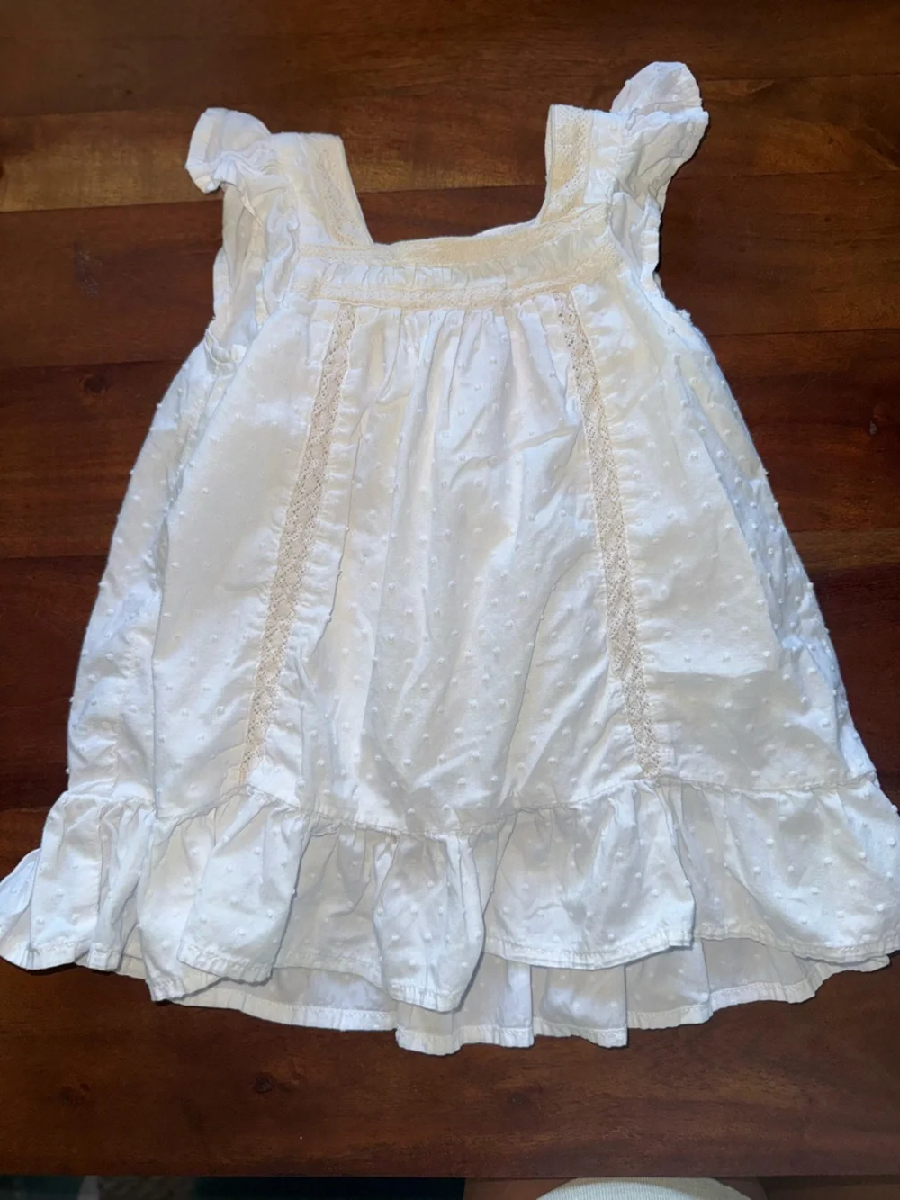 White Swiss Dot Cotton Dress with Lace Trim